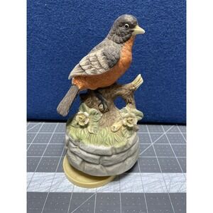 Porcelain Brown Robin Birds Music Box Over The Rainbow 7" UCGC Japan